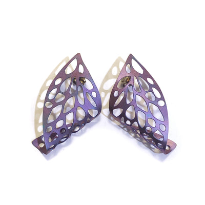 Curled Leaf Skeleton Stud Earrings - Violet