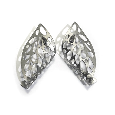 Curled Leaf Skeleton Stud Earrings - Grey